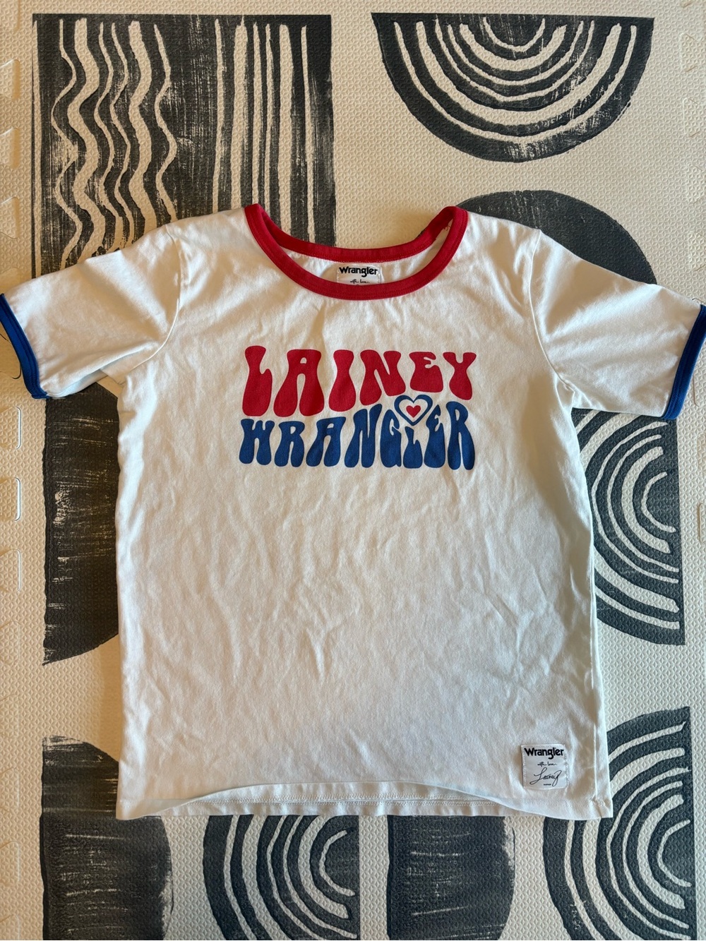 Wrangler x Lainey Wilson Graphic Ringer Tee Red White Blue Size L Retro Western
